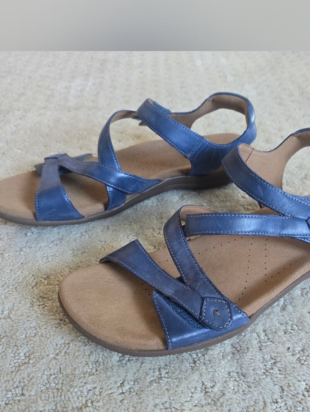 Taos Big Time Blue Leather Sandals Strappy Comfort Womens Size 10